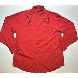 Vtg High Noon Western Shirt Mens XL Equestrian Embroidered Pearl Snap Cowboy